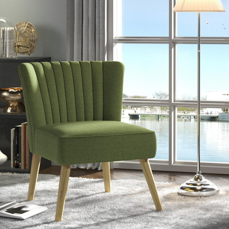 Fauteuil d'appoint en lin touffeté de 25,75 po de large Rousselle, 100 % lin vert