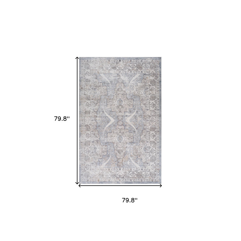 Tapis abstrait bleu et gris 7 pi x 10 pi