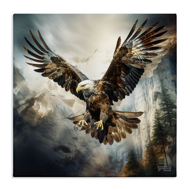 «Intense Eagle Spread Wings», art mural sur toile par Roozbeh Bahramali, H 17 po x l 17 po