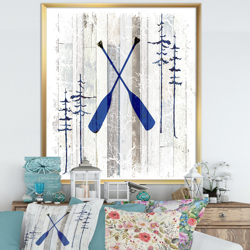 «The Blue Moose - Oars», reproduction d'art graphique sur toile, H 40 po x l 30 po x P 1,5 po, Cadre doré