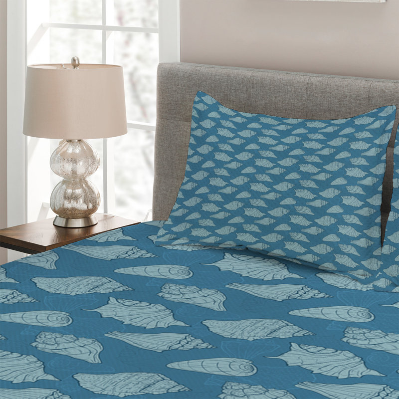 Seashells Coastal Polyester Coverlet, King Bedspread + 2 Shams
