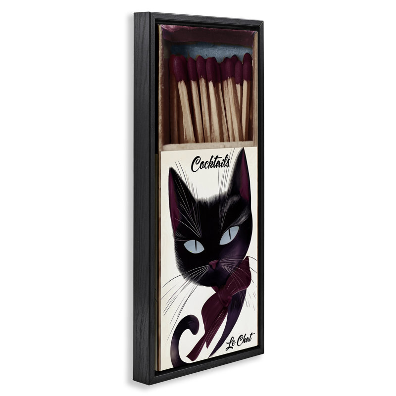 Cadre flottant pour chat rétro, par Annabelle Hall, H 25 po x l 11 po, Cadre flottant noir de jais