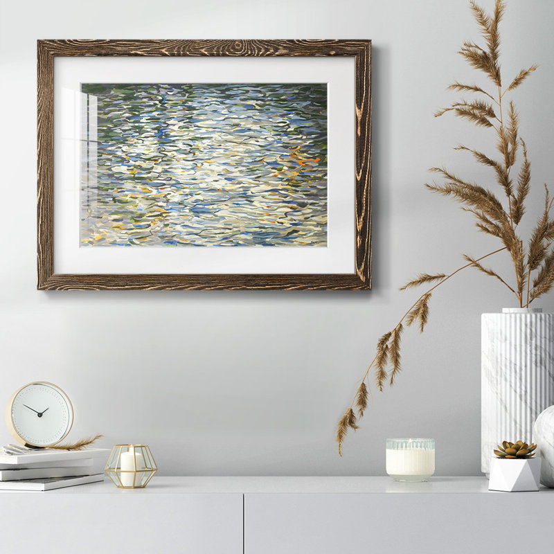 Reflets dans l'eau - Tableau encadré sous verre acrylique, grand format, idéal pour le salon, Noyer