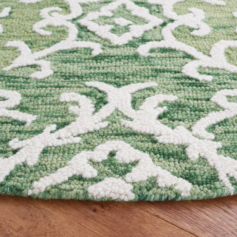 Tapis vert / blanc en laine touffeté à la main Arieah, Rectangulaire 3 pi x 5 pi