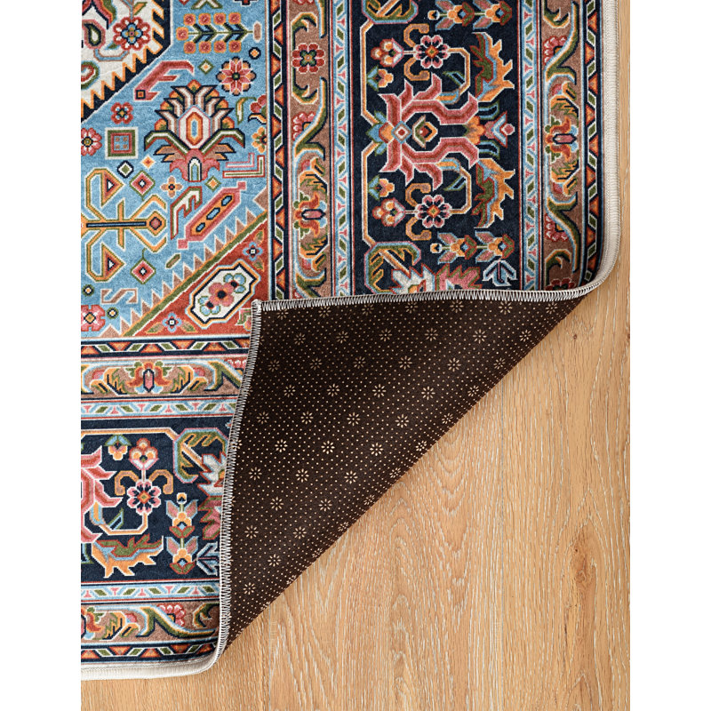 Breedlove Traditional Machine Woven Flatweave Blue and Navy Area Rug with Non Skid Backing, Rectangle 2'2'' x 3'2''