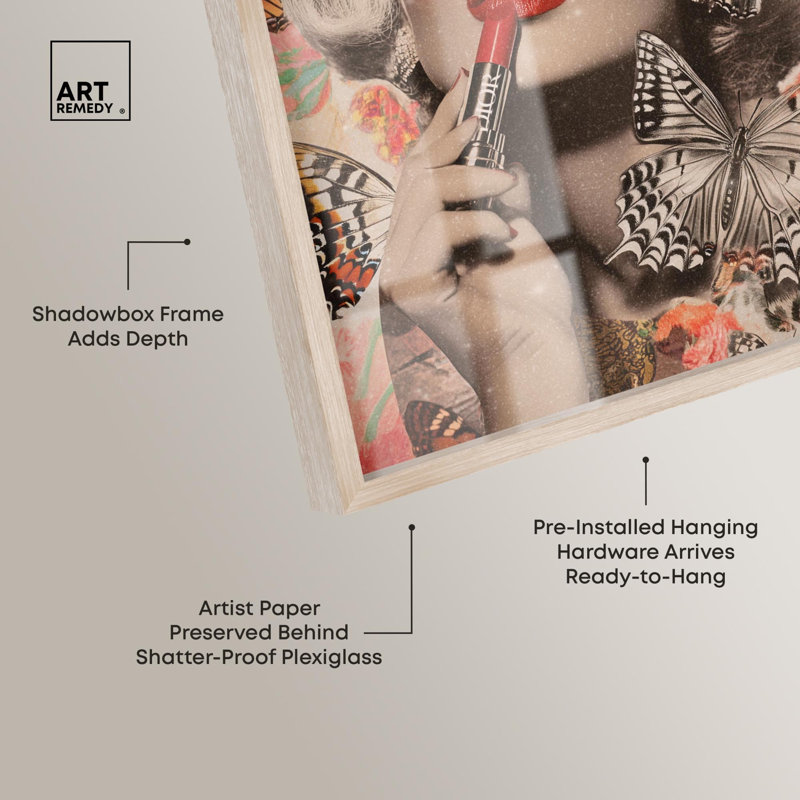 «Iconic Lady Butterfly Collage Shadowbox Print Glam Art Prints» par Art Remedy, H 16 po x l 11 po, Crème, crème