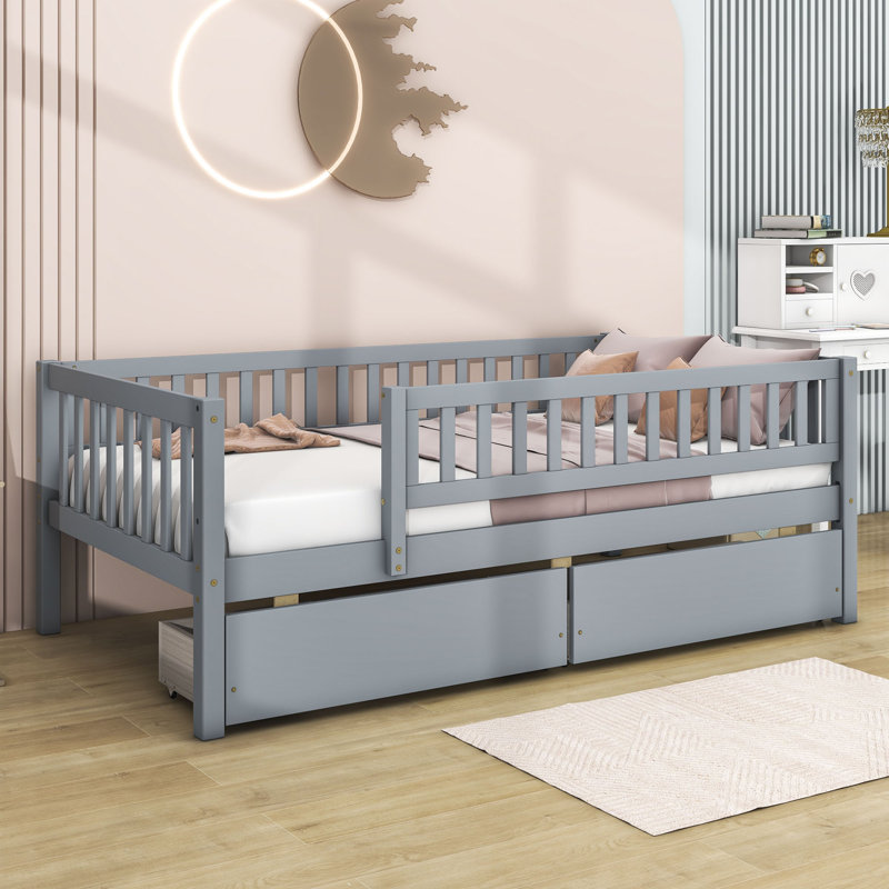 Wood Daybed with Two Drawers, Gray, Twin