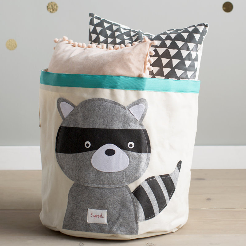 3 Sprouts - Canvas Storage Bin - Laundry and Toy Basket for Baby and Kids - Raccoon