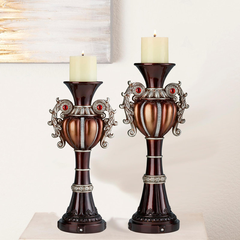 Porte-bougie en forme d'urne 16 "et 18" de haut "Delicata", bronze (ensemble de 2)