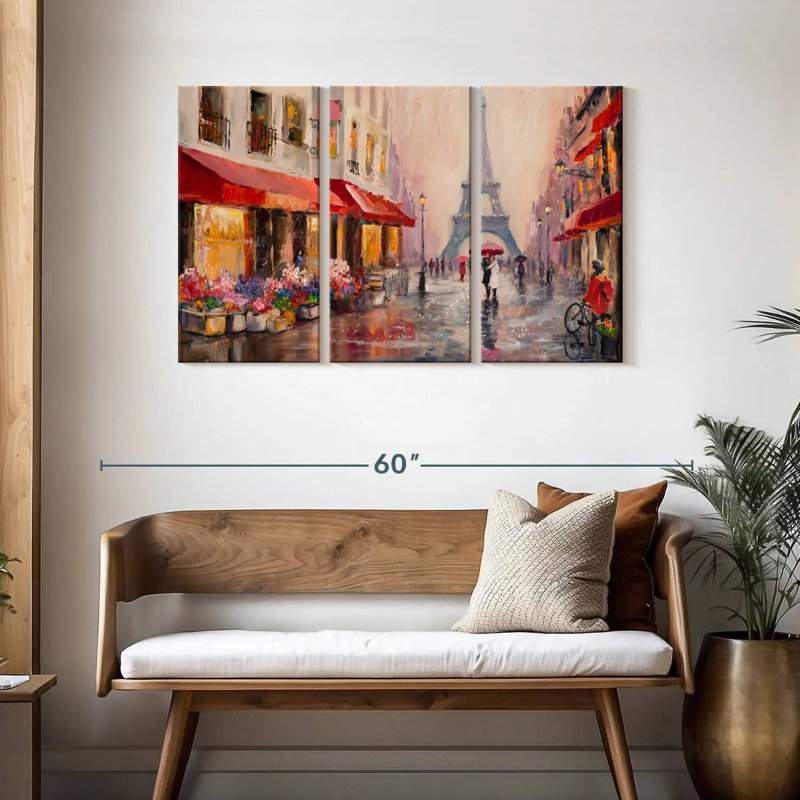«Rainy Paris», reproduction d'art sur toile, H 28 po x l 45 po x P 1 po