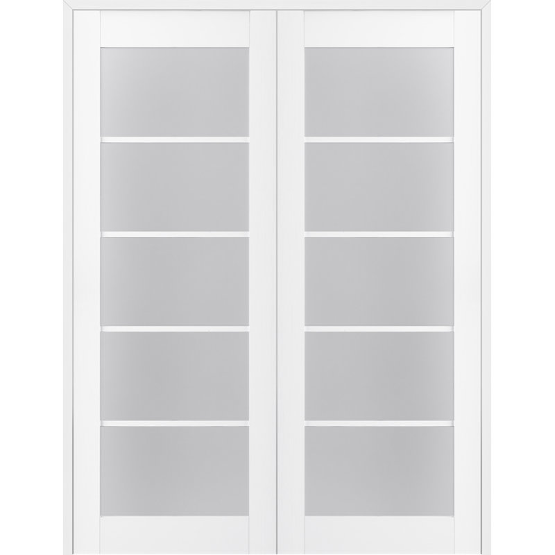 Porte française double pré-montée en verre givré et composite 5 lumières Palladio, 48 po x 84 po, Blanc, Réversible