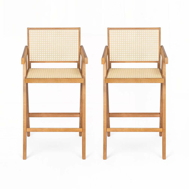 Hassan 27’’ Rubberwood Counter Stools With Cane Webbing, Beige/Natural 1
