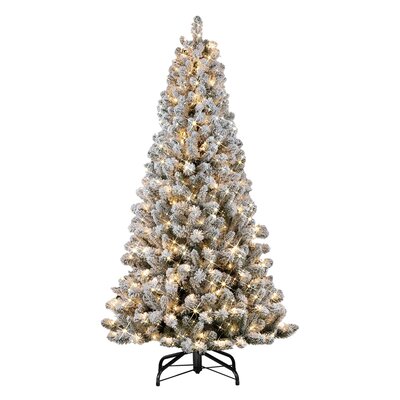 Flocked Virginia Pine 6.5' Green/White Pine Artificial Christmas Tree with 300 Clear/White Lights -  The Holiday Aisle®, 2D52C42BA3E94E62AAAE6B1A6A93E803