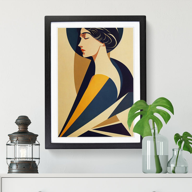 Deco Portrait Woman Vol.3 - Single Picture Frame Print, 64cm H x 46cm W, Black Framed