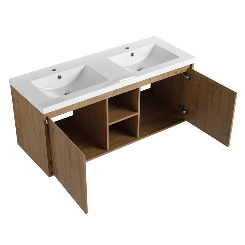 Meuble-lavabo mural 48 po avec lavabo double et charnière de porte à fermeture en douceur (ensemble KD) -BVB07248IMOX-GRB4840D
