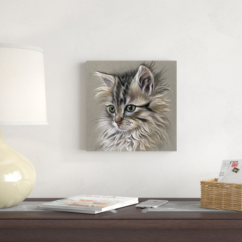 Portrait de chaton I, H 12 po x l 12 po, Oui, Reproduction avec cadre noyer