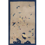 Ivory 1920s Rectangle Small Scatter Size Wool Antique Chinese - Peking Knotted Rug