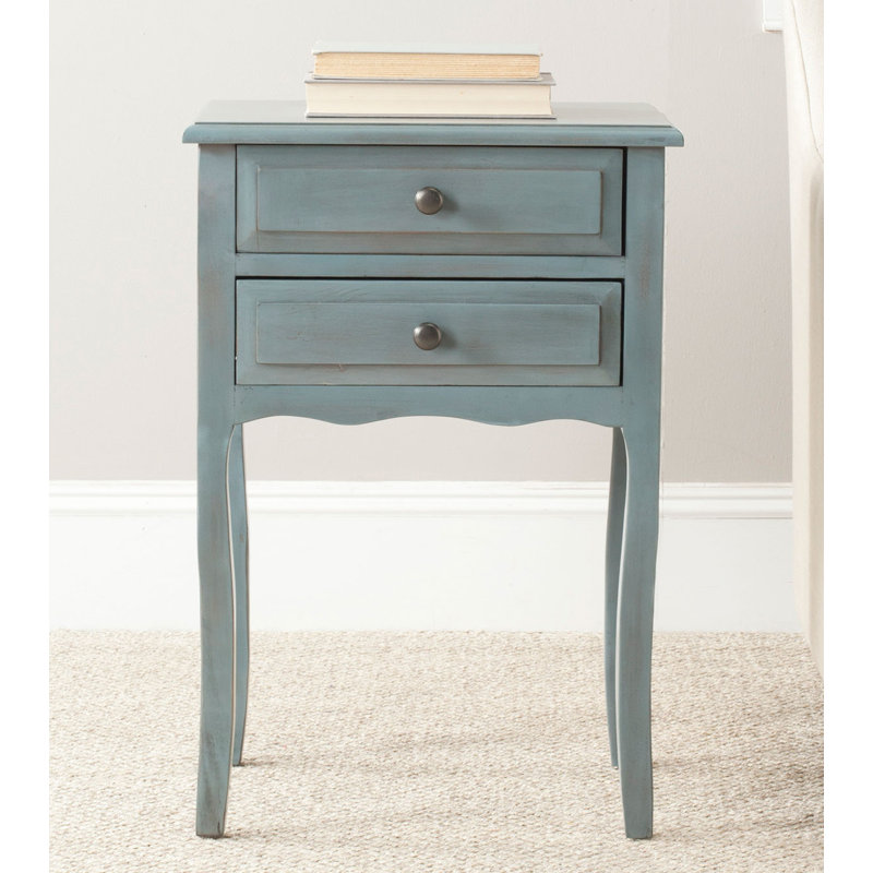 Elegant Faredo 19'' W Nightstand with 2 Drawers - French Style Wooden Classic End Table for Any Room, Barn Blue