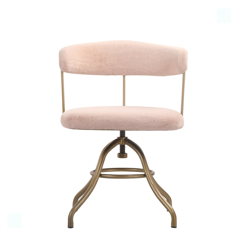 Chaise de bureau en tissu et fer doré, Tissu rose