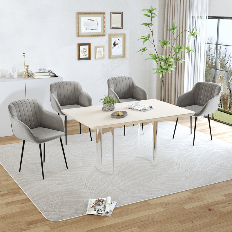 Ohio Upholstered Dining Chair, 4, Velvet Light Grey