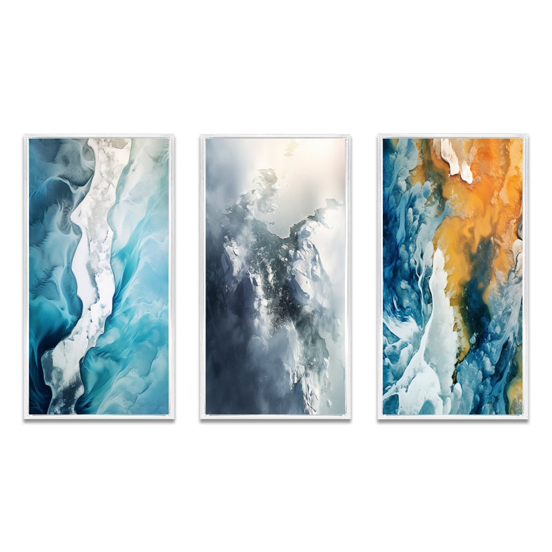 «Vue aérienne du paysage du glacier arctique», 3 pièces, Cadre flottant blanc, H 36 po x l 20 po