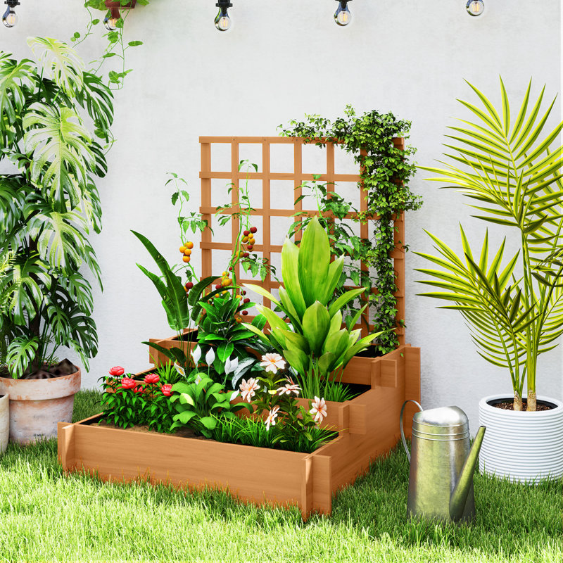 Wood Raised Garden Bed with Trellis