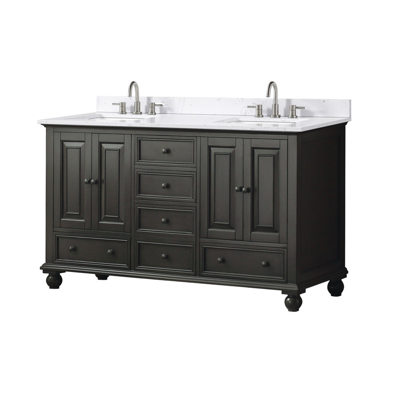 Thompson 61" Double Modern Bathroom Vanity Set, Charcoal Glaze, 72", Carrera White