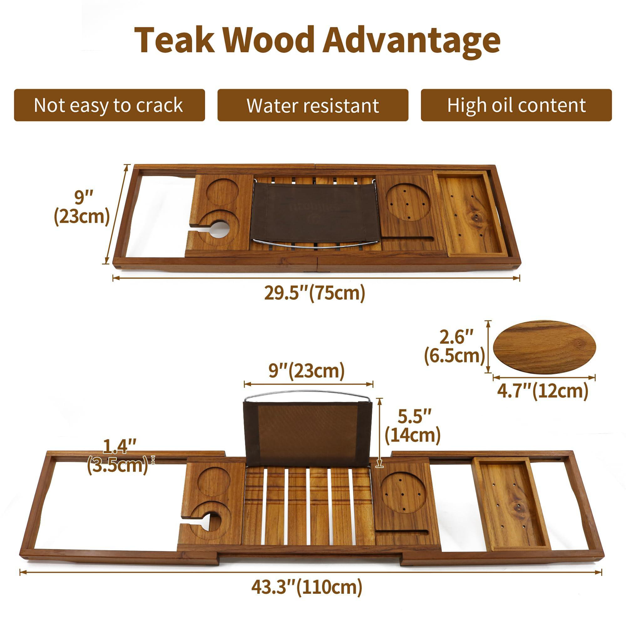 Relexation Rack Latitude Run® Versatile Premium Teak Bathtub Tray Rack, Adjustable For ...