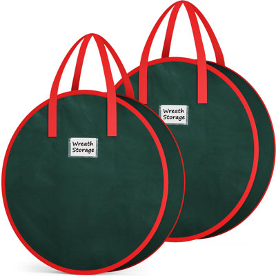 Wreath Storage Container, 2 Pack Christmas Wreath Storage Bag with Sturdy Handle, Two-way Zipper,Durable Wreath Storage Organizer Box for Holiday Decoration (Green, 36"x8")