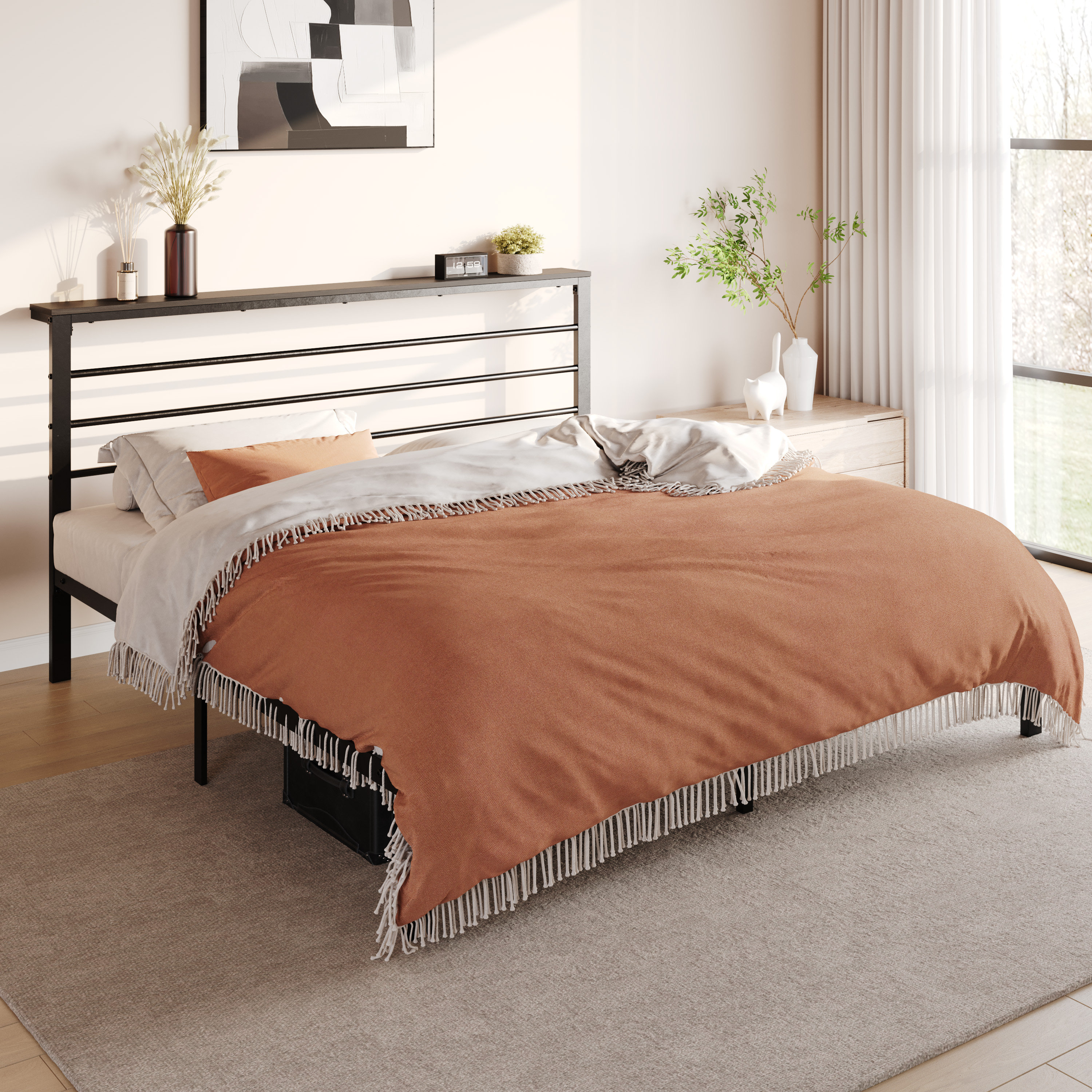 Wade Logan® Azaruddin Metal Storage Platform Bed with Headboard Shelf