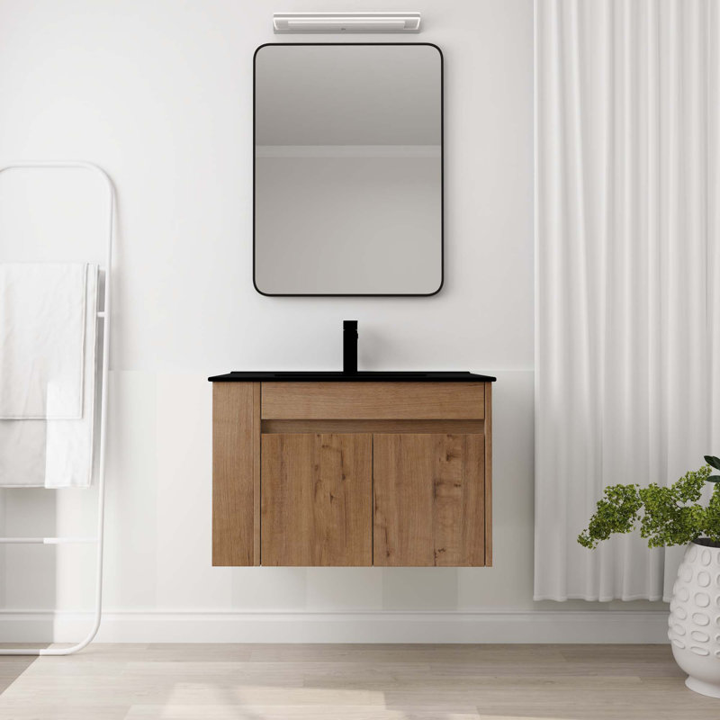 30"Bathroom Vanity With Basin And Adjust Open Shelf, Black