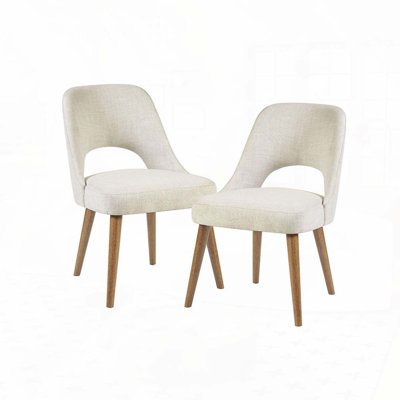 Polyester Upholstered Dining Chair Set with Upholstered Back,Wood Legs