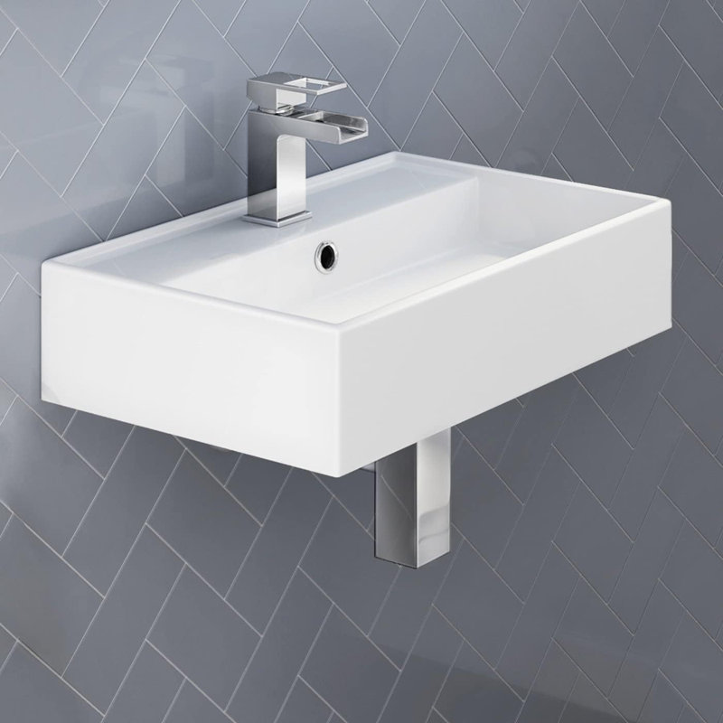 iBathUK Aventa Wall Hung Modern Square Ceramic Cloakroom Basin, Durable and Stylish Ceramic Basin