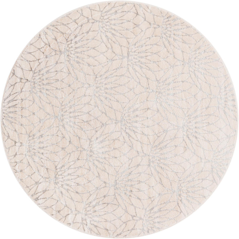 Tapis contemporain blanc cassé Alyciana, Rond 5 pi 3 po