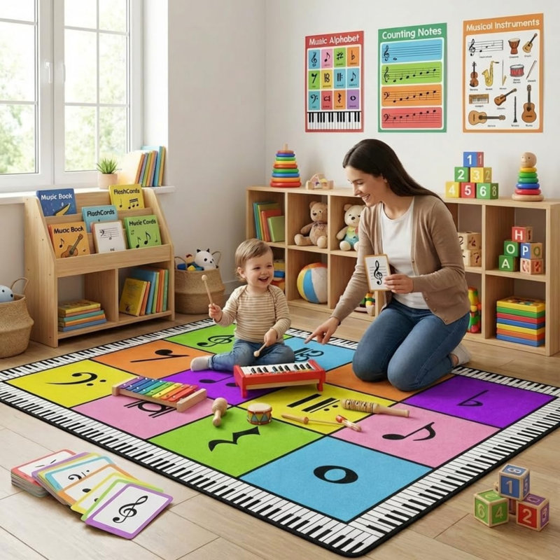 Multicolore tapis de notes de musique 5 pi x 7 pi pour salle de classe