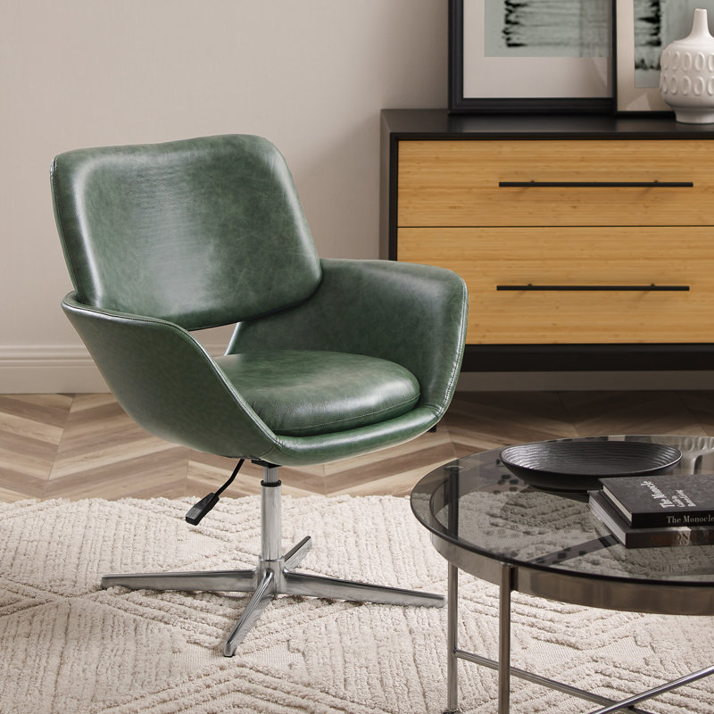 Cenae Upholstered Swivel Accent Chair, Green Faux Leather