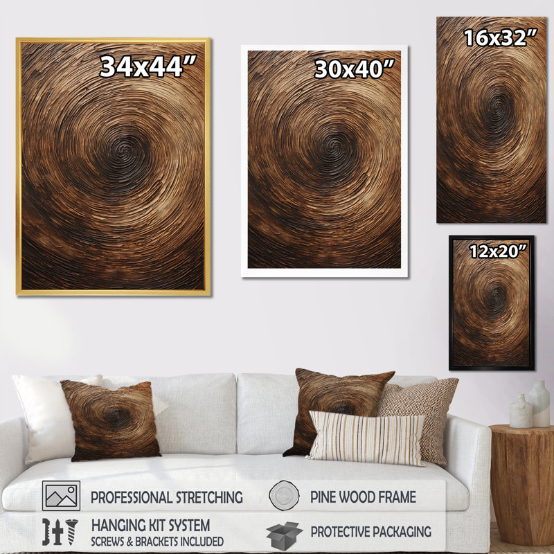 Impression sur toile «Brown Calm Current Spiral I - Abstract Spirals», Cadre photo noir, H 32 po x l 16 po x P 1 po