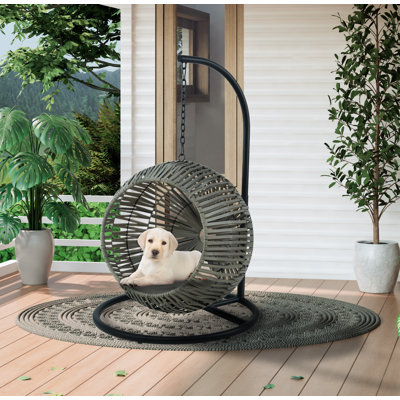Kingman Handcrafted Pet Porch Swing Hut with Cushion