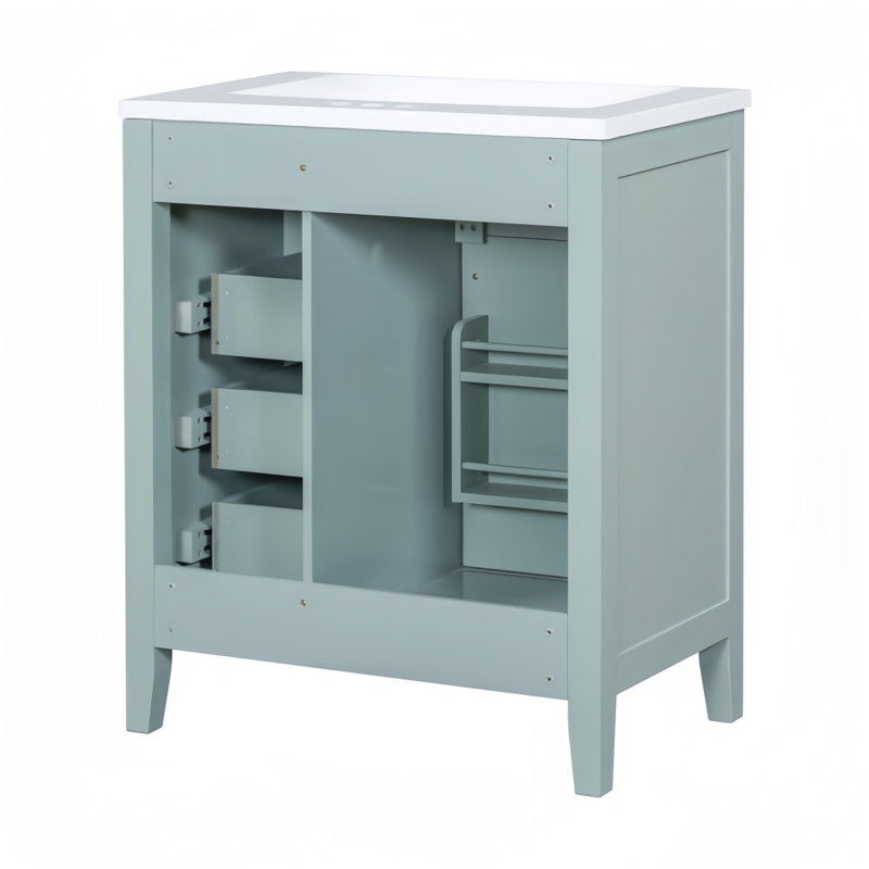 30" Bathroom Vanity With Sink Combo, Green Bathroom Cabinet With Drawers, Solid Frame And Mdf Board, Green