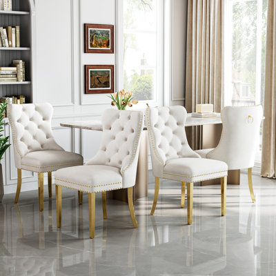 Modern Velvet Upholstered High-End Tufted Nailhead Trim Dining Chair (Set Of 4)
