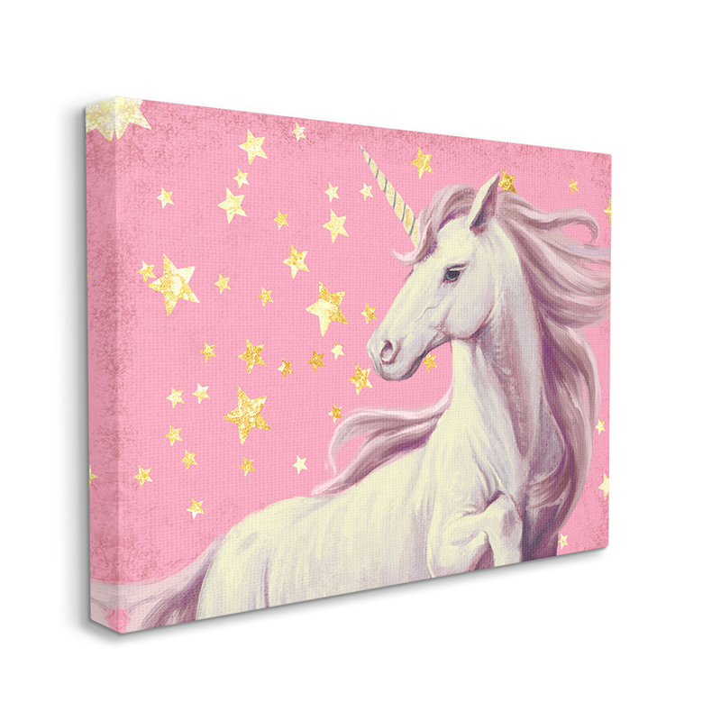 «Adorable Unicorn in Pink Starry Sky» par Ziwei Li - impression d'art graphique, H 30 po x l 24 po x 1,5 po, Toile tendue