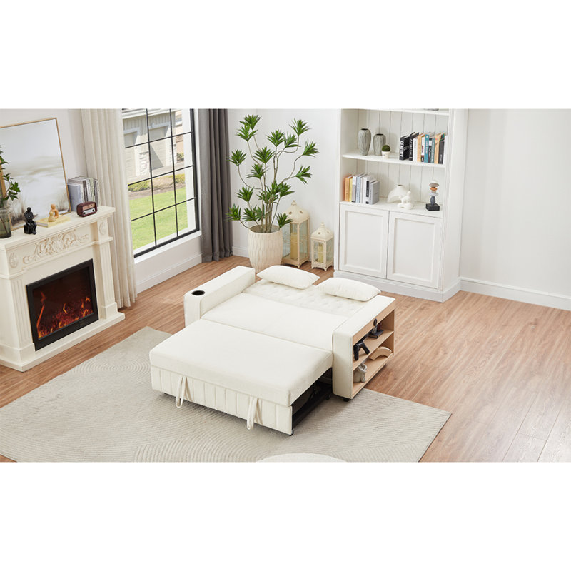 Canapé-lit rembourré 61 po, Chenille beige