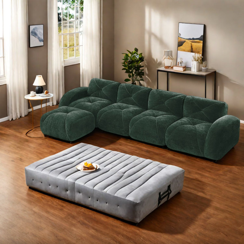 Canapés ergonomiques en velours vert, conception modulaire sans assemblage pour le salon