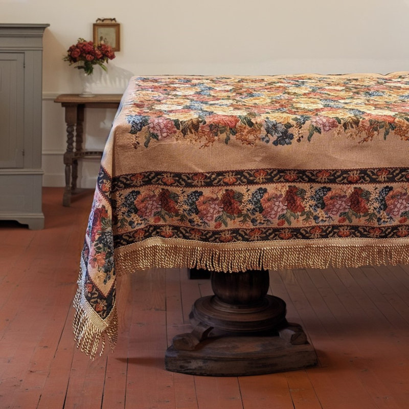 Colorful Country Rustic Floral Morning Awakening Woven Tapestry Tablecloth, 57" L x 84" W