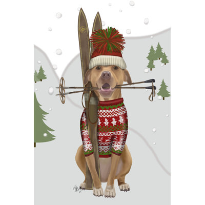 Pitbull Skiing 1 Piece Wrapped Canvas Painting