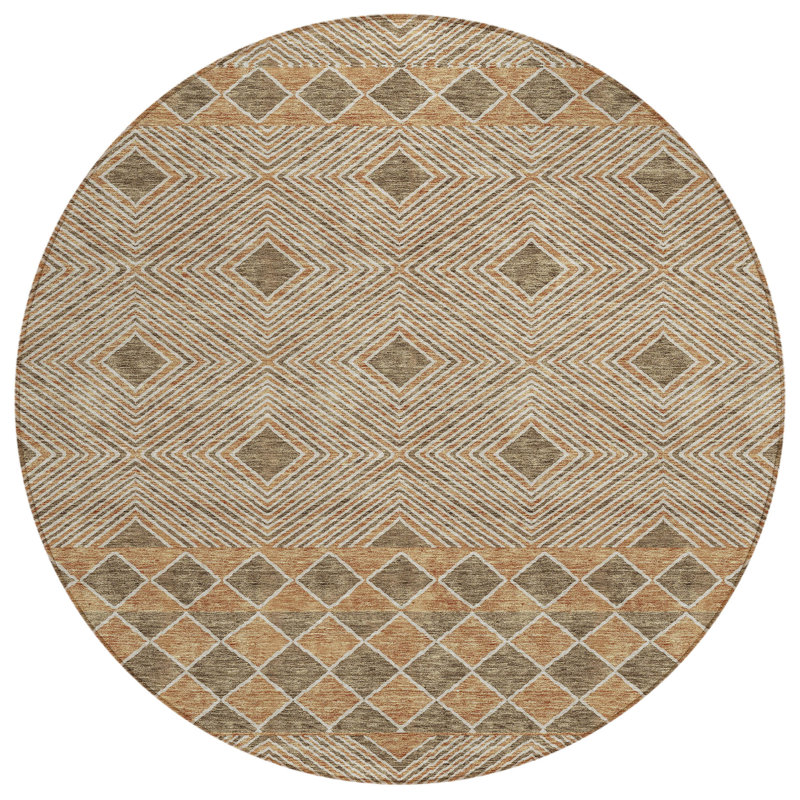 Malek Washable Geometric Indoor / Outdoor Rug, Round 8'