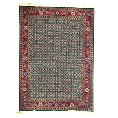 Hand-Knotted High-Quality Green and Navy Area Rug