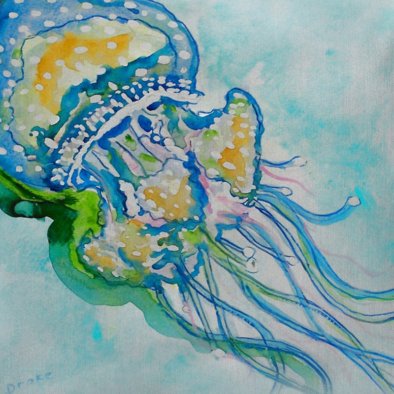 Jellyfish Outdoor Throw Pillow, 18" H x 18" W