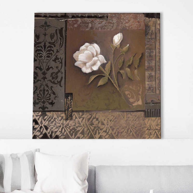 Rose tapisserie II (carré), Toile tendue, H 28 po x l 28 po x P 1,5 po