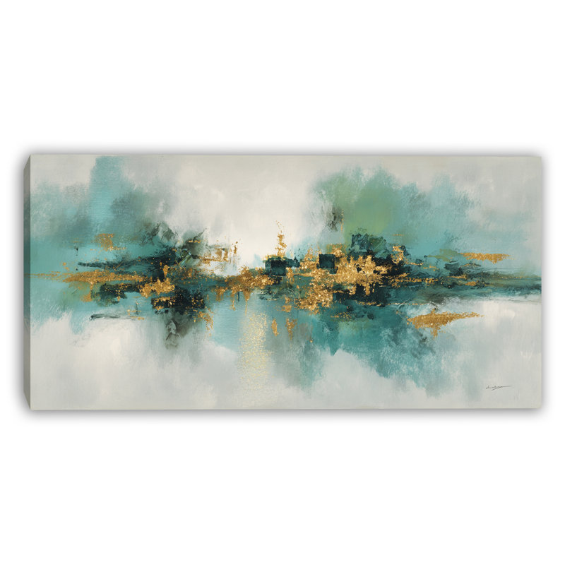 Teal Horizon Glow Wrapped Canvas Wall Art, 24"H x 48"W x 1.5"D
